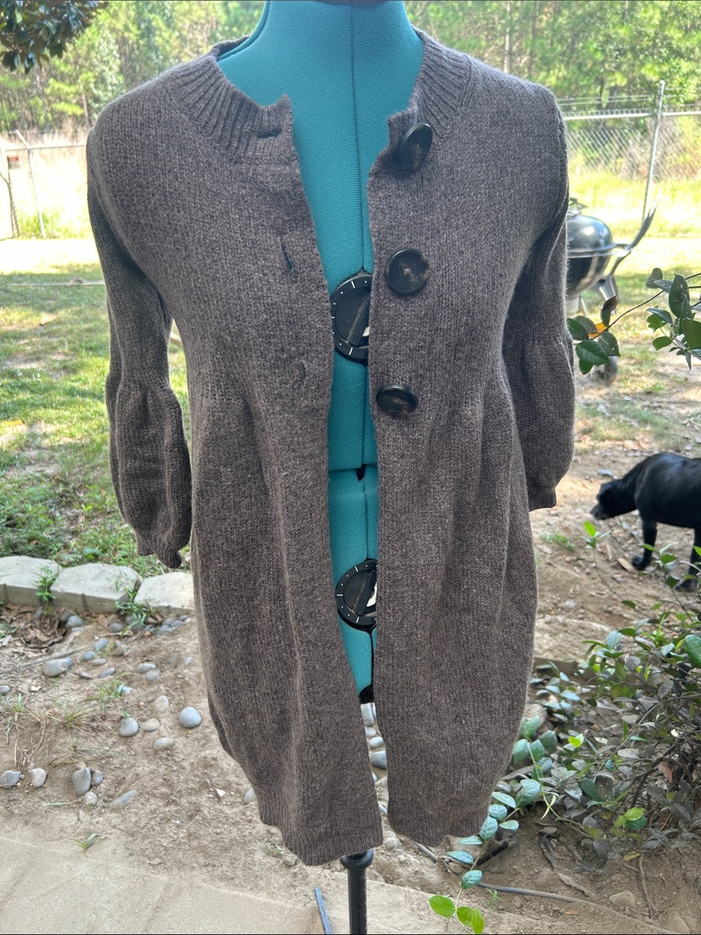 Vince Brown Wool Button-Front Babydoll Cardigan